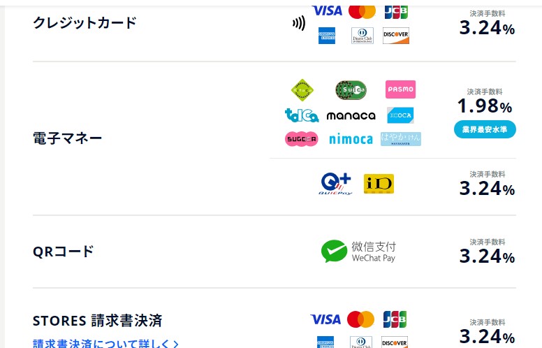 STORESレジ（ストアーズレジ）の決済方法